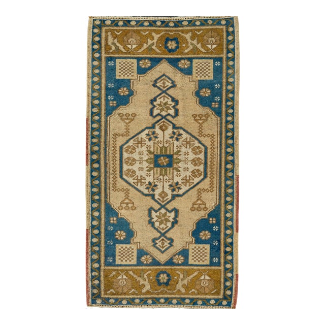 Turkish Mini Rug Oriental Hand Knotted Vintage Rug 1'8" x 3'2" #21188 For Sale