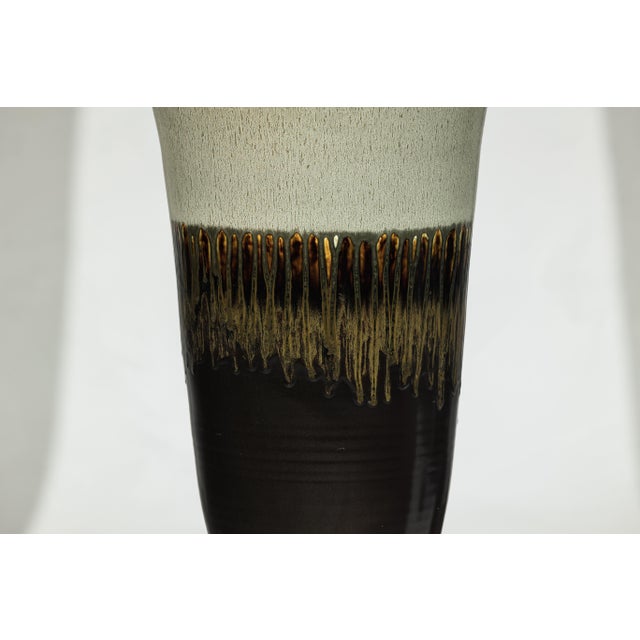 Ceramic Late 20th Century Artisan Large Ceramic Planter with Green-Grey, Brown, and Ochre Drip Glaze For Sale - Image 7 of 18