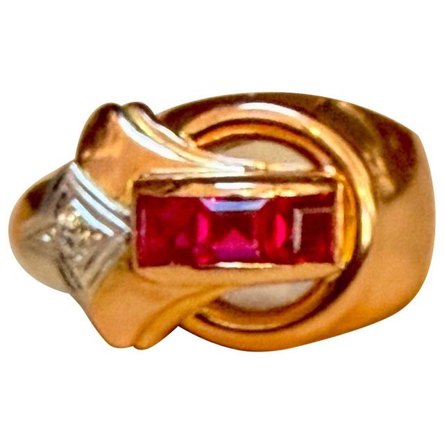 0.60Ct Natural Invisible set Ruby &amp; Diamond 14 Karat Rose Gold Pinky Ring Size 4 Invisible set 14 K Rose Gold: 5.7...