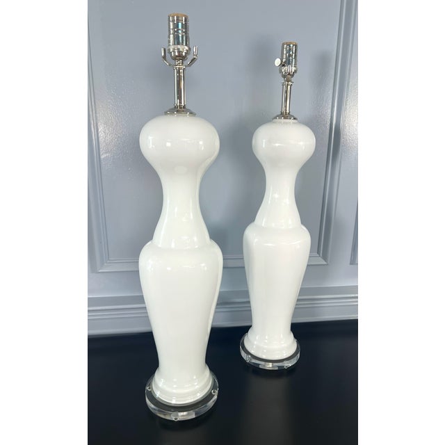 Glass Vintage Murano Ballerina Glass Table Lamps of White For Sale - Image 7 of 10