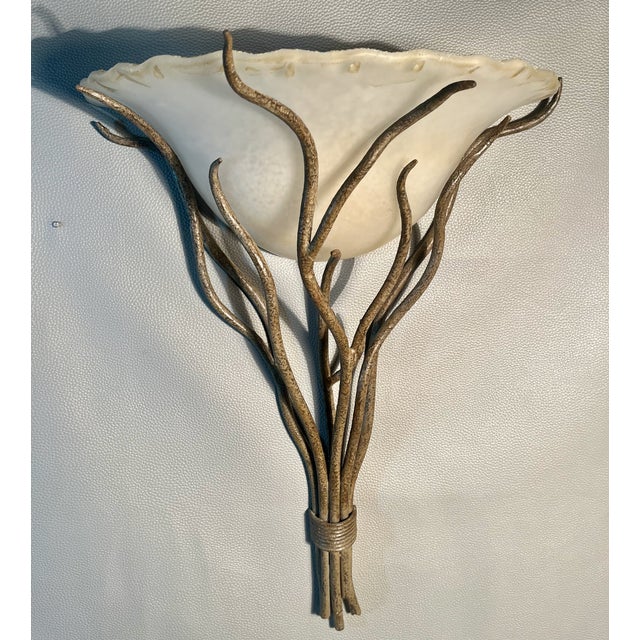 A stunning, monumental pair of modern revival wall sconces, heavily inspired by mid-century Italian Murano and AV Mazzega...