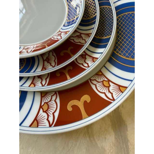 Vintage Fitz and Floyd 1975 Mishiki Plates 6.5 Inch Blue Oxblood Red Gold Vintage Japan - Set of 4 For Sale - Image 10 of 10