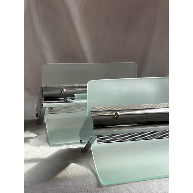 Vintage Wall Lights in Chrome and Sandblasted Glass, 1980s, Set of 2 For Sale - Image 8 of 12