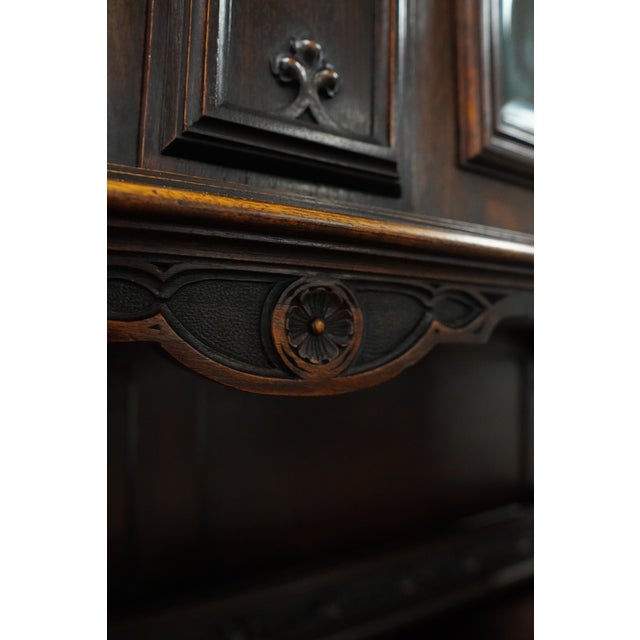 Vintage Gothic Revival Style Walnut Hutch Cabinet For Sale - Image 11 of 17