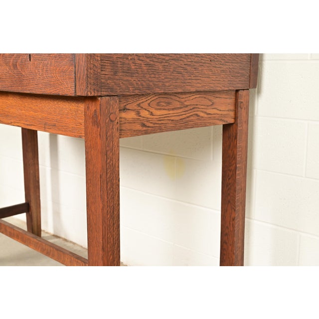 Limbert Style Antique Mission Oak Arts & Crafts Slant Front Architect's Desk, Circa 1910 For Sale - Image 10 of 13