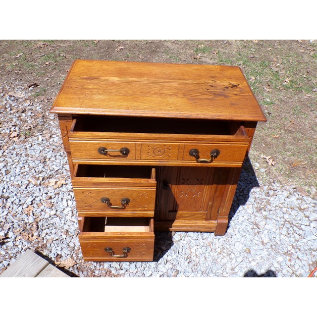 Brown Antique Oak Chest Commode Washstand Dry Sink Country Farmhouse Cabinet For Sale - Image 8 of 17