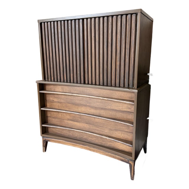 Vintage Curved Front Tallboy Dresser After Young Manufacturing, Attributed For Sale