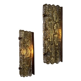 Glass and Brass Wall Lights by Carl Fagerlund for Orrefors, 1970s, Set of 2 For Sale
