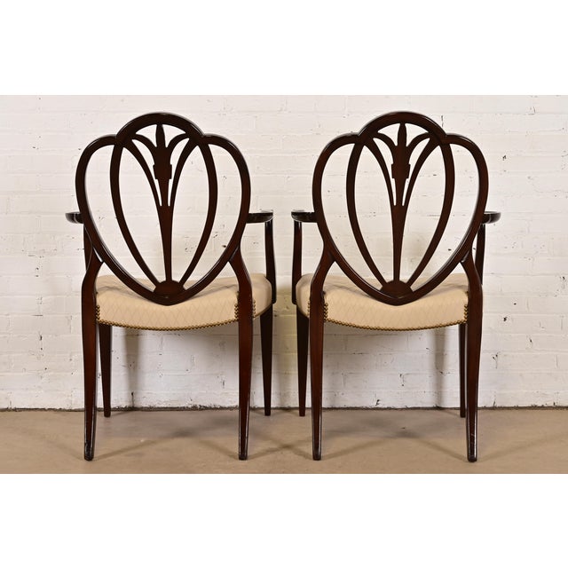 Baker Furniture Style Georgian Carved Mahogany Shield Back Dining Chairs, Set of Eight For Sale - Image 11 of 12