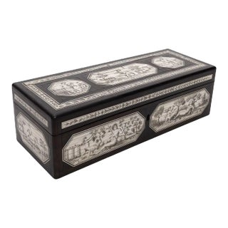 19th Century Engraved Inlaid Bone Ebony Box For Sale