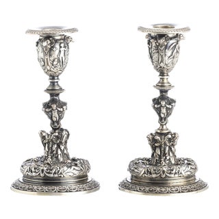 Silver-Plated Candlesticks, 19th Century, Set of 2 For Sale