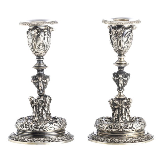 Silver-Plated Candlesticks, 19th Century, Set of 2 For Sale