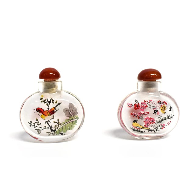 Late 20th Century Reverse Painted Snuff Bottles With Birds - Set of 5 For Sale - Image 5 of 13