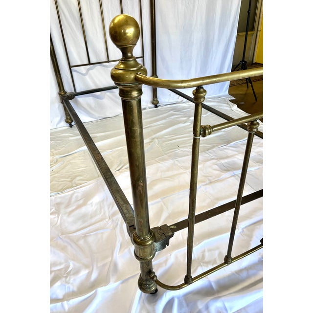Brass Pair of Antique Victorian Brass Twin Beds With Original Cast Iron Dovetail Rails For Sale - Image 8 of 17