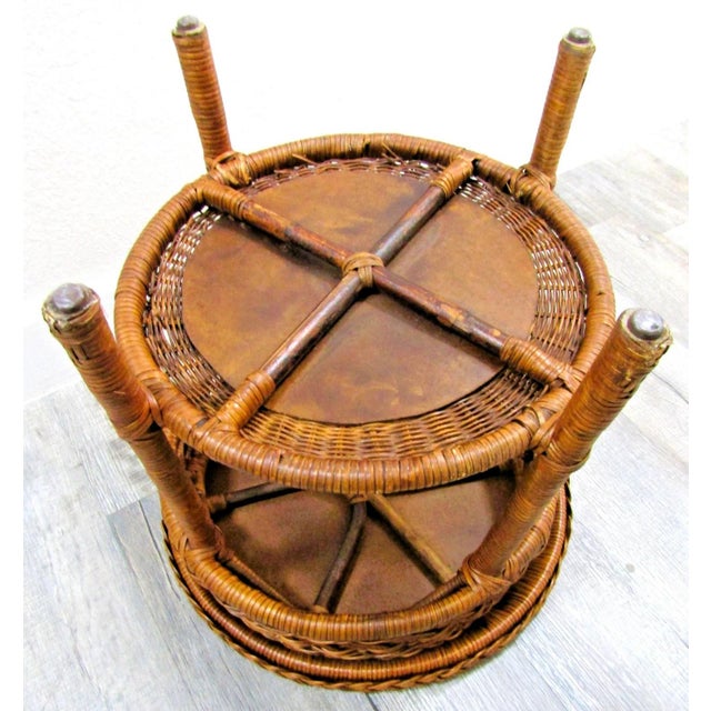 Vintage Wicker Over Rattan Round End/Side Table Circa 1960s For Sale - Image 9 of 11
