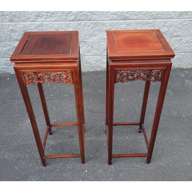 Mid 20th Century Pair of Chinese Hongmu Stands Pedestals / Plant Stands For Sale - Image 5 of 11