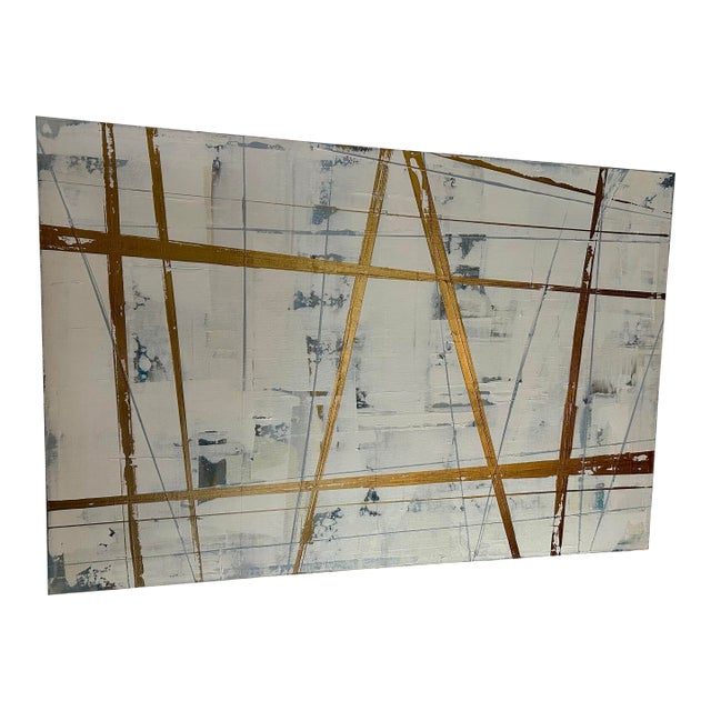 Whitney St. Pierre Original 36x20 Modern Abstract Gold Canvas Painting For Sale