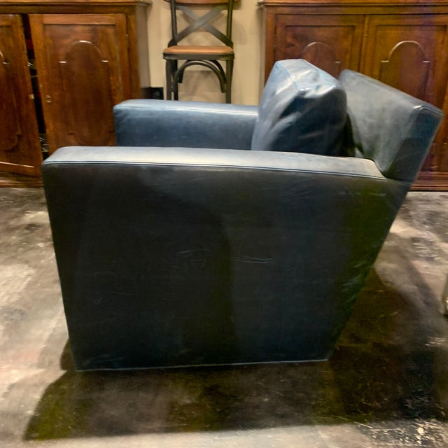 Lee Industries Sacket Marlin Blue Leather Swivel Glider Arm Chair Chairish