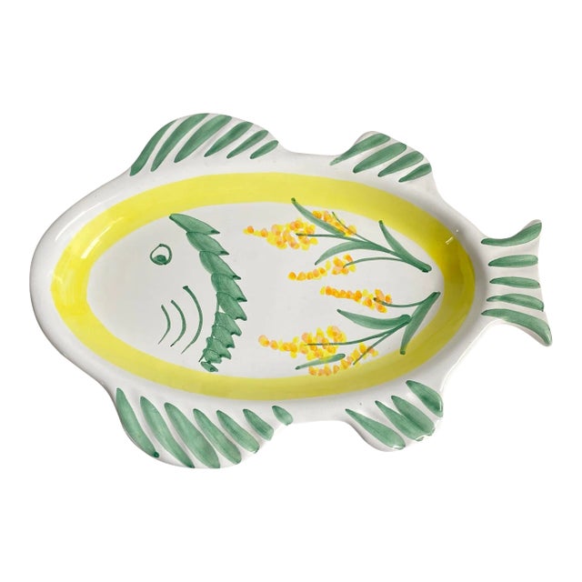 Vintage Italian Pottery Caleca Fabio Fish Plate Hand Painted Decorative Dish Signed For Sale