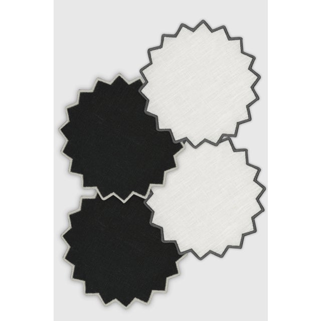 Triangu Black/Grey Linen Coasters by Los Encajeros, Set of 4 For Sale - Image 4 of 4