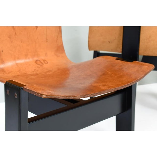 Cognac Leather Tre 3 Dining Chairs by Angelo Mangiarotti for Skipper, 1978, Set of 4 For Sale - Image 9 of 17