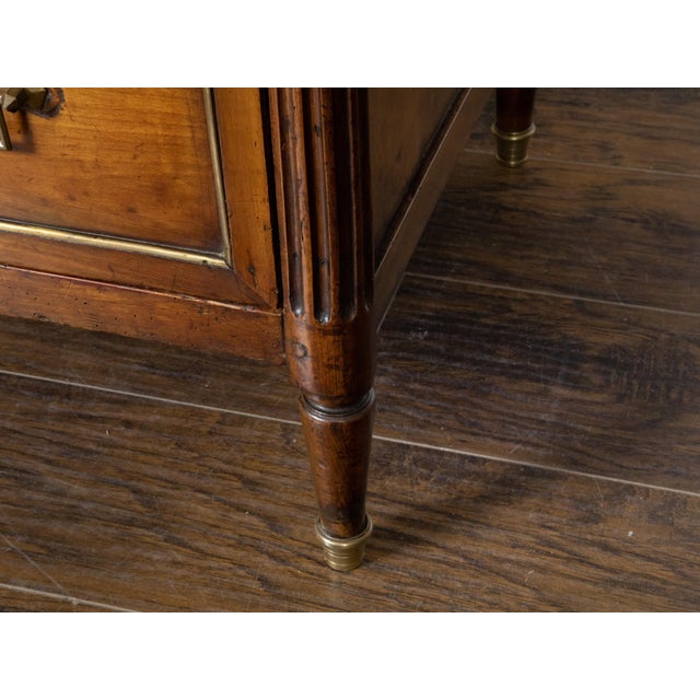 French French Directoire Style 19th Century Walnut Commode with Grey Marble Top For Sale - Image 3 of 12