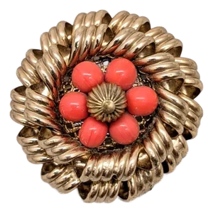 Vintage 1950s Signed Napier Goldtone Faux-Coral Beaded Brooch