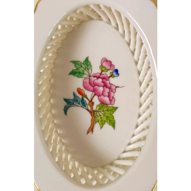 1990s Herend Oval Basket Queen Victoria 7380 Va Mini Porcelain Open Lattice Chinoiserie Decor Tiny Hungarian Ceramic Pottery Grandmillenial Decor For Sale - Image 5 of 7