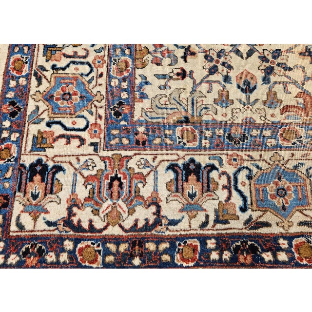 Vintage Persian Tabriz Rug, Hand-Knotted Wool, Allover Geometric Pattern, Ivory & Blue, 8x10 For Sale - Image 16 of 18