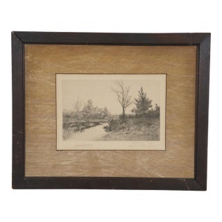 Antique George William Bohde Signed the Rivulet River Landscape Etching 16" For Sale