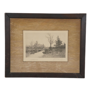 Antique George William Bohde Signed the Rivulet River Landscape Etching 16"