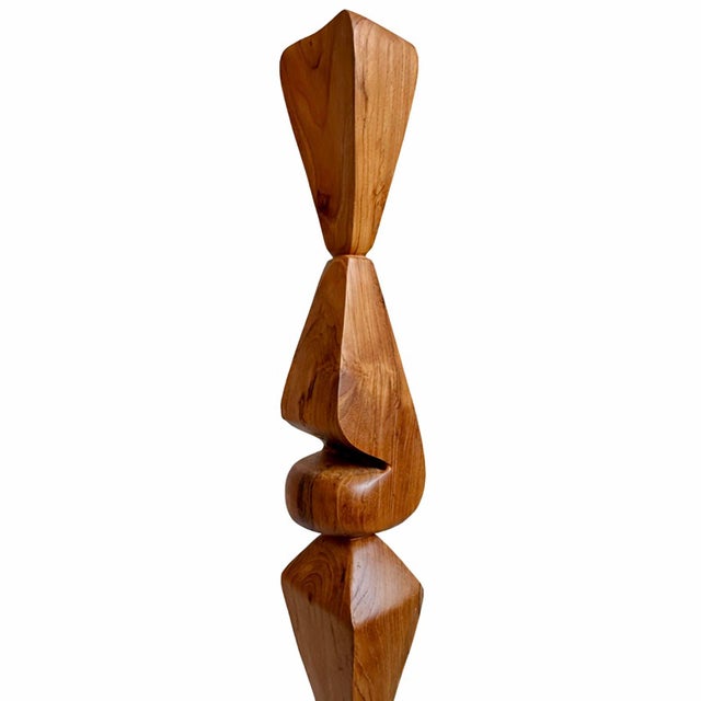 Modern Teak Wood Abstract Sculpture on Stand For Sale - Image 4 of 6