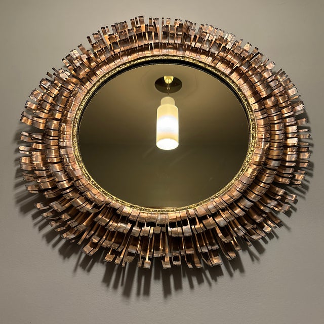 Stunning and really hard to find Mirror Signed by Curtis Jere 1970 Mid Century Copper and Brass Eyelash Mirror.