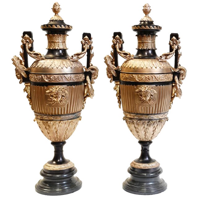 Bronze Classical Urns Grecian Amphora Barbedienne, Set of 2 For Sale