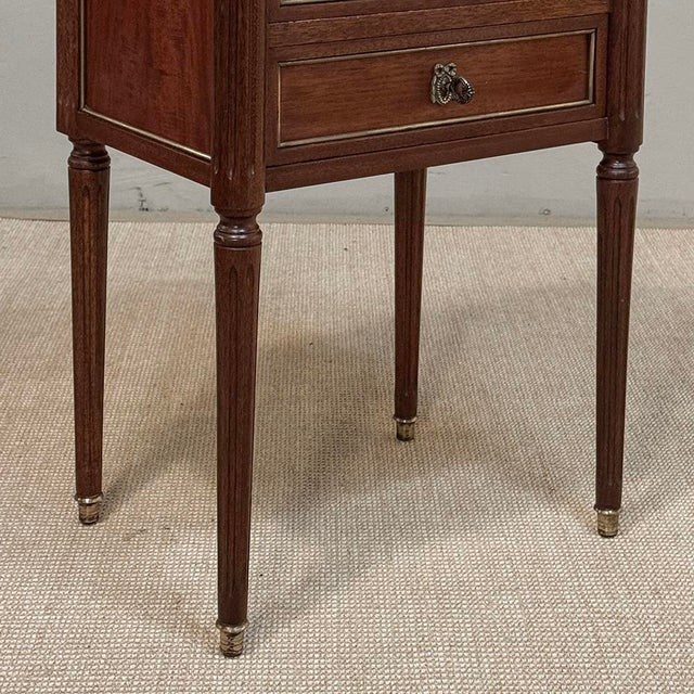 Pair Early 20th Century French Louis XVI Style Mahogany Marble Top Nightstands in the Manner of Maison Jansen For Sale - Image 12 of 18