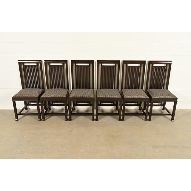 Mission Frank Lloyd Wright for Cassina Arts & Crafts Dark Cherry Wood Dining Chairs, Set of Six For Sale - Image 3 of 13
