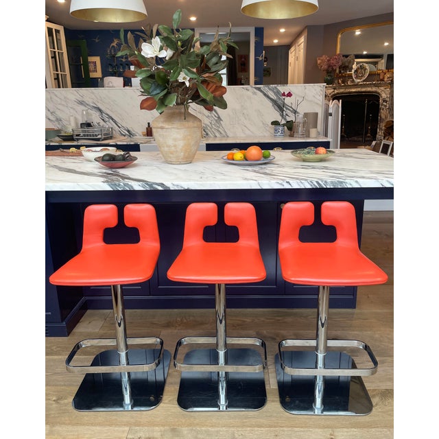 Poltrana Frau Genuine Poltrona Frau Alo Leather Bar Stool, Counter Height, Orange Leather, Contemporary For Sale - Image 4 of 8