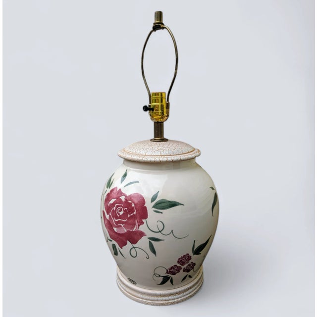 Vintage Cottagecore Hand Painted Floral Ceramic Table Lamp For Sale - Image 4 of 12