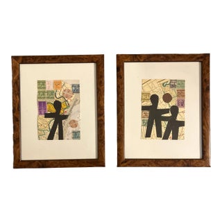 Contemporary Set of 2 Original Wayne Cunningham Abstract Collages Framed-A Pair For Sale