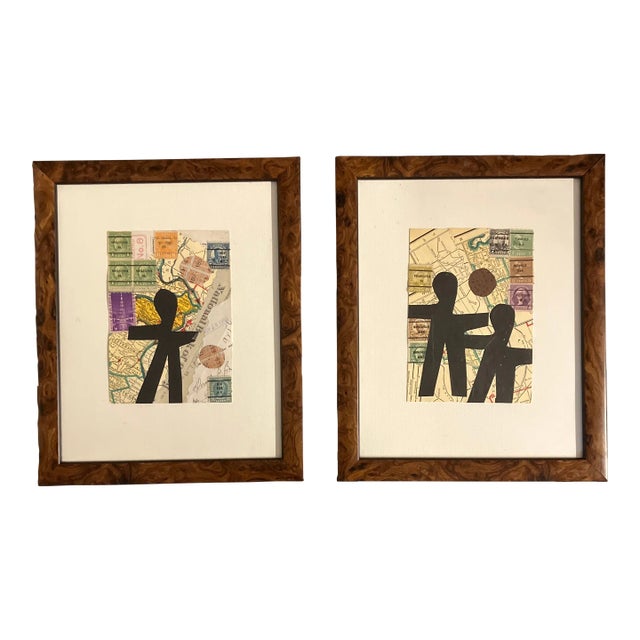 Contemporary Set of 2 Original Wayne Cunningham Abstract Collages Framed-A Pair For Sale