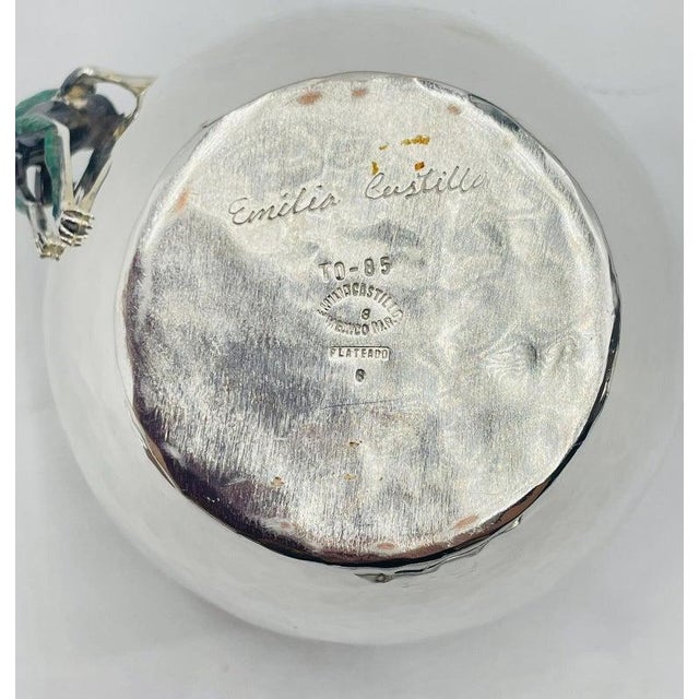 1980s Silver & Malachite Creamer, Spoon & Covered Sugar Pot Set by Emilia Castillo For Sale - Image 18 of 18