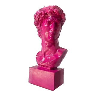 Vintage Pop Art Michelangelo’s David Bust in Post-Modern Neon Fuchsia Circa 1980s For Sale