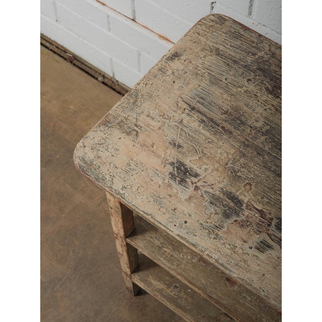 Rustic Late 20th Century Wooden Table With Lower Shelves For Sale - Image 3 of 4