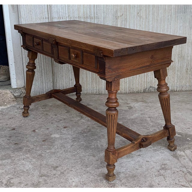 19th Century Solid Oak Baroque Fluted Leg Console Table For Sale - Image 4 of 9