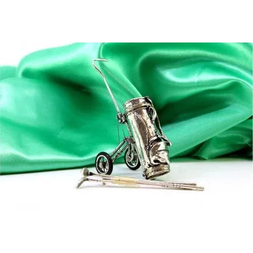 Perfect Silver Golf Cart with Three Clubs For Sale - Image 5 of 7