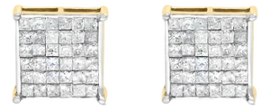 10K Yellow Gold 2.0 Cttw Invisible-Set Princess-Cut Diamond Stud Earrings