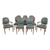 Set of 10 Old Hickory Leather French Style Dining Chairs For Sale