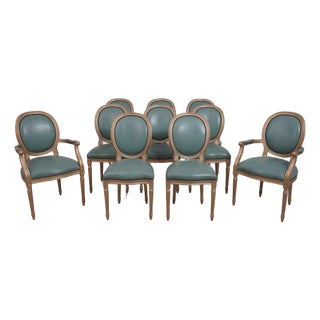 Set of 10 Old Hickory Leather French Style Dining Chairs For Sale