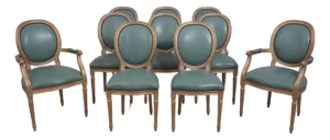 Set of 10 Old Hickory Leather French Style Dining Chairs