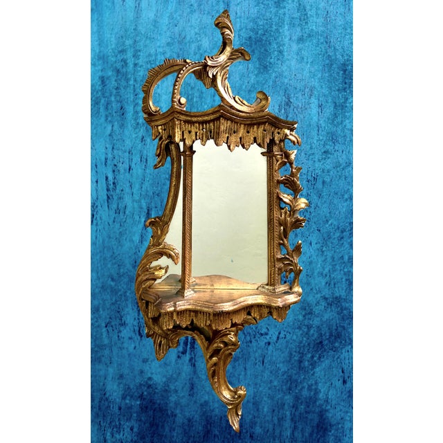 Antique Italian Giltwood Baroque Gold Wall Shelf With Integral Mirror For Sale - Image 12 of 13